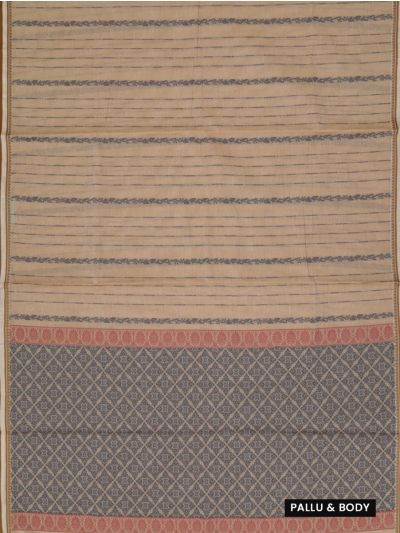 GraceCharm Kovai Cotton Floral Vine Stripe with Geometric Floral Pallu Saree