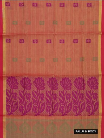 GraceCharm Kovai Cotton Floral Square Butta with Floral Vine Pallu Saree