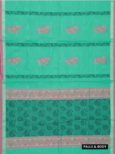 GraceCharm Kovai Cotton Floral Butta Vine Stripe Paisley Jaal Pallu Saree