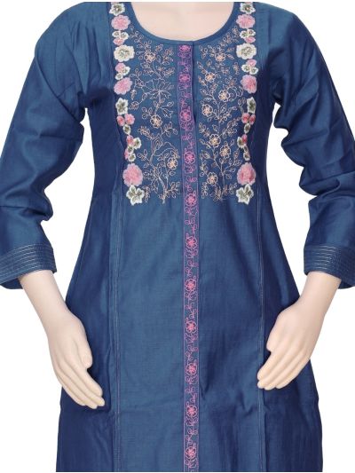 Graceful Muse Readymade Blue Floral Embroidered Salwar Kameez