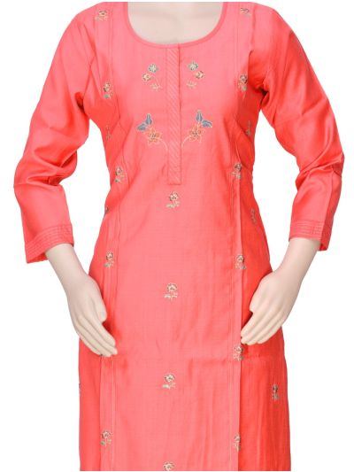 Graceful Muse Readymade Coral Pink Floral Embroidered Salwar Kameez