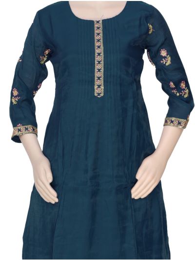 Graceful Muse Readymade Deep Teal Blue Floral Butta Embroidered Salwar Kameez