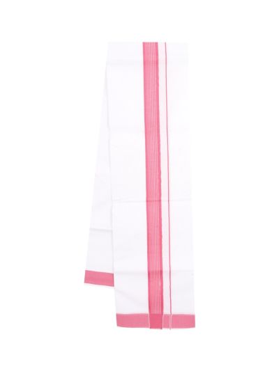 KKV Men’s Pink Half Sleeve Cotton Readymade Shirt with White Striped Dhoti Set