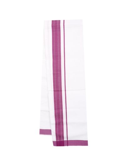 KKV Men’s Magenta Pink Half Sleeve Cotton Shirt with Striped Border Dhoti Set
