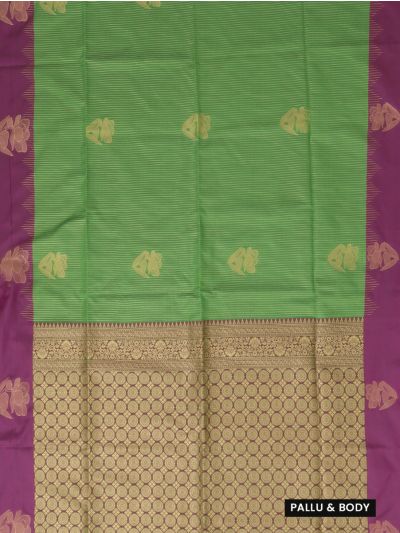 Gracecharm Art Soft Silk Parrot Green Zari Butta Contrast Purple Border Saree