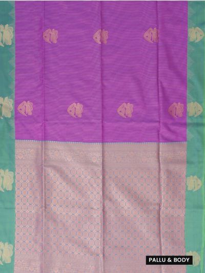 Gracecharm Art Soft Silk Magenta Purple Zari Butta Contrast Sea Green Border Saree