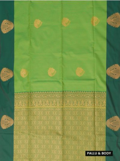 Gracecharm Art Soft Silk Parrot Green Zari Butta Dark Green Contrast Border Saree