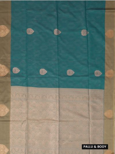 Gracecharm Art Soft Silk Teal Green Ornamental Zari Butta Contrast Border Saree