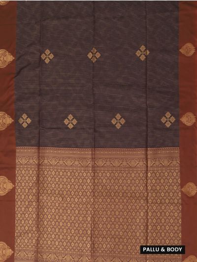 Gracecharm Art Soft Silk Dark Chocolate Brown Zari Butta Border Saree