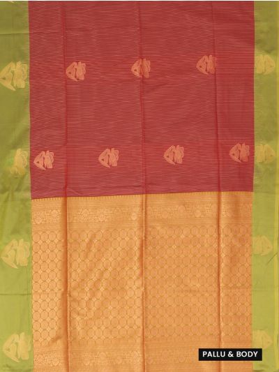 Gracecharm Art Soft Silk Brick Red Floral Zari Butta Contrast Border Saree
