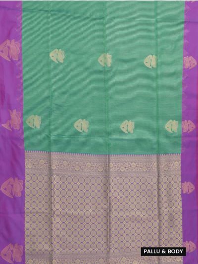 Gracecharm Art Soft Silk Sea Green Floral Zari Butta Contrast Border Saree