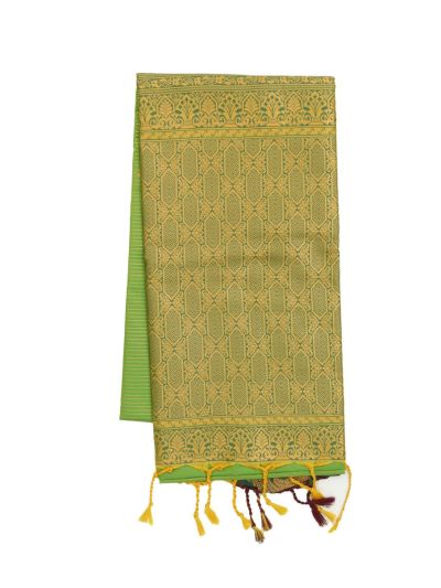 Gracecharm Art Soft Silk Parrot Green Zari Butta Contrast Border Saree