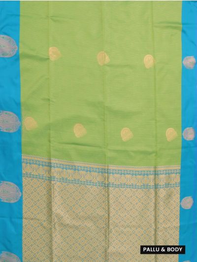 Gracecharm Art Soft Silk Light Green Zari Butta Contrast Border Saree