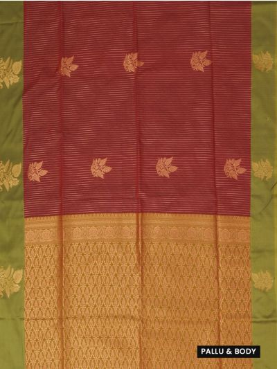 Gracecharm Art Soft Silk Brick Red Floral Zari Butta Contrast Border Saree