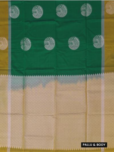Gracecharm Art Soft Silk Bottle Green Circular Butta Contrast Border Saree