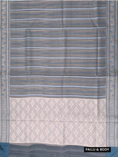 Banarasi Katan Silk Linear Striped Floral Lattice Pallu Saree