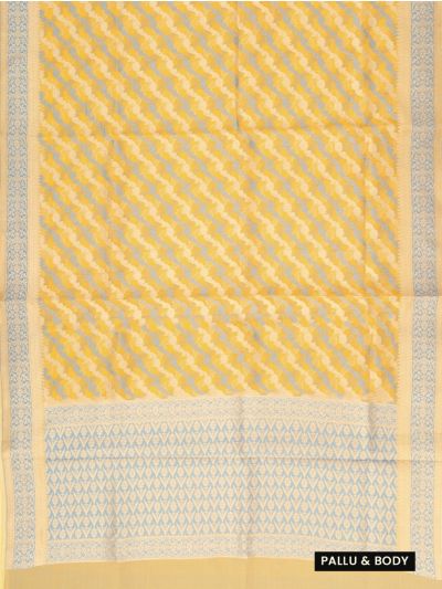 Banarasi Katan Silk Diagonal Floral Wave Striped Geometric Buta Pallu Saree
