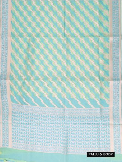 Banarasi Katan Silk Diagonal Wavy Striped Geometric Floral Buta Pallu Saree