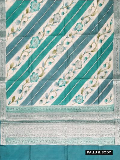Banarasi Katan Silk Diagonal Floral Vine Striped Ornamental Pallu Saree