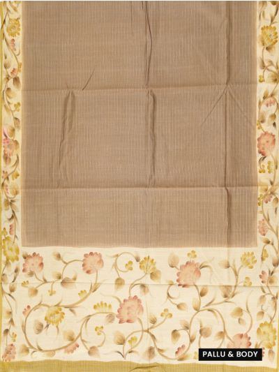 Banarasi Katan Silk Fine Striped Floral Vine Border Saree