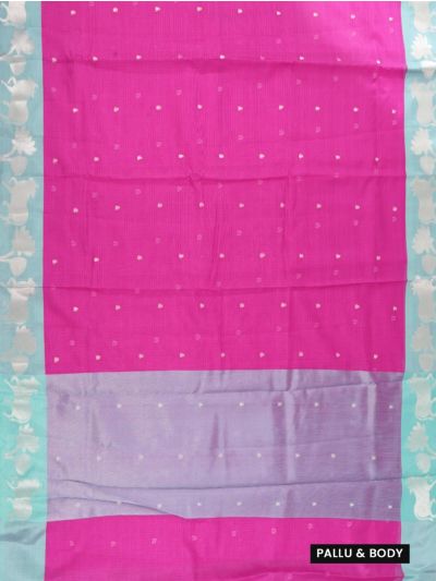 GraceCharm Manipuri Cotton Small Buta with Cow and Lotus Border Saree