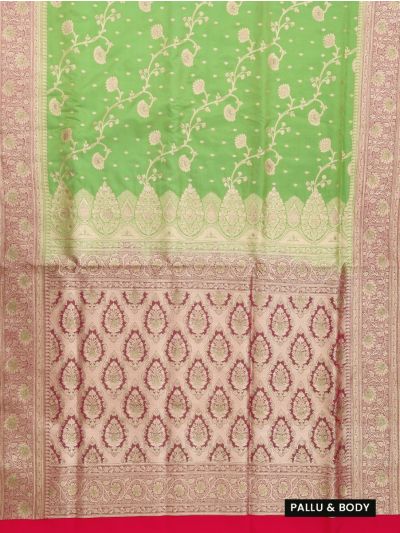 BlossomEase Semi Banarasi Floral Vine Jaal with Floral Medallion Pallu Saree