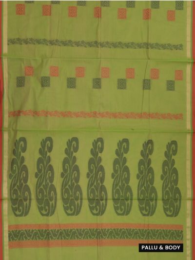 GraceCharm Kovai Cotton Square Floral Buta with Leaf Vine Pallu Saree