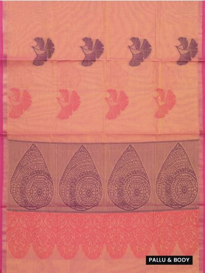 GraceCharm Kovai Cotton Ginkgo Leaf Buta with Geometric Pallu Saree
