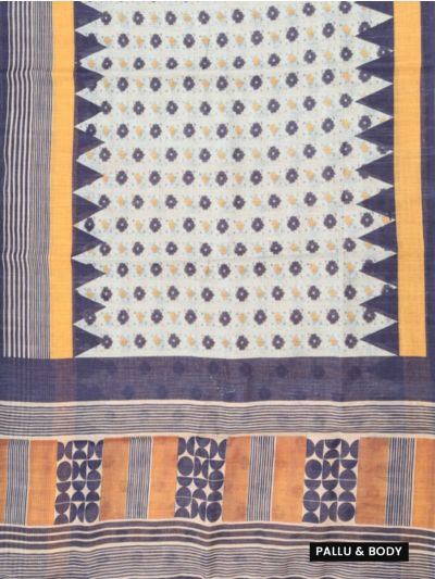 GraceCharm Semi Jute Floral Buta with Temple Border Striped Pallu Saree