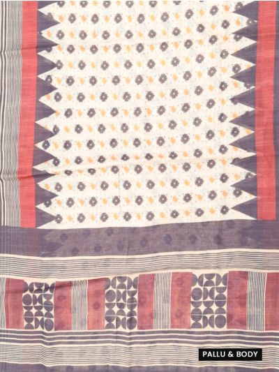 GraceCharm Semi Jute Buta with Temple Border Striped Pallu Saree