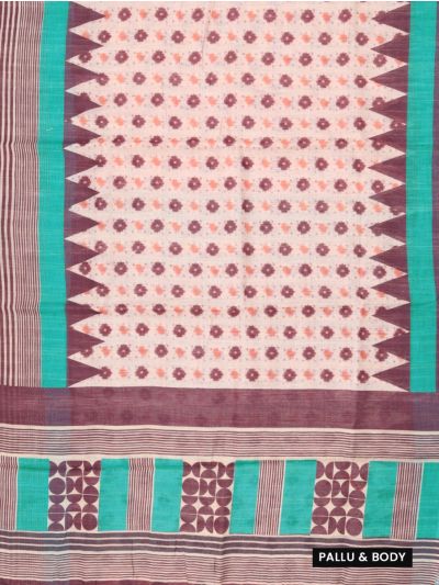 GraceCharm Semi Jute Buta Temple Border Geometric Pallu Saree
