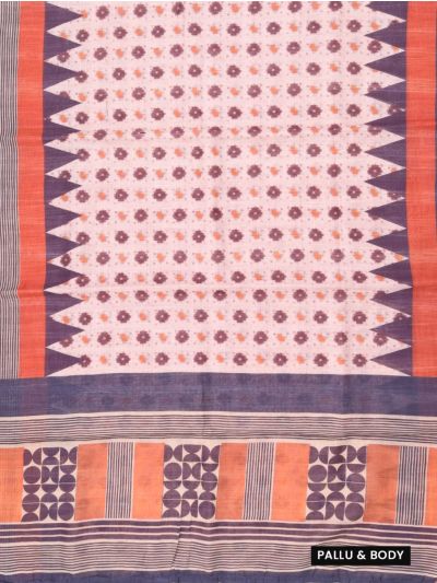 GraceCharm Semi Jute Geometric Buta Striped Pallu Temple Border Saree