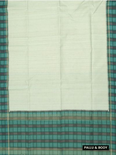 GraceCharm Semi Jute Striped Body Checked Pallu Temple Border Saree