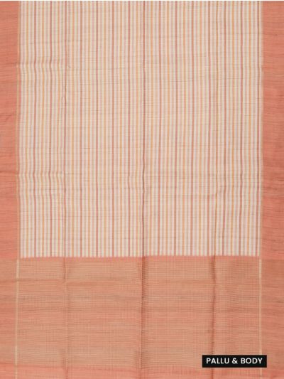 GraceCharm Semi Jute Striped with Contrast Pallu Border Saree