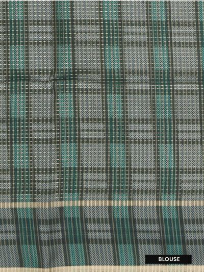 GraceCharm Semi Jute Striped Body with Checked Pallu Border Saree