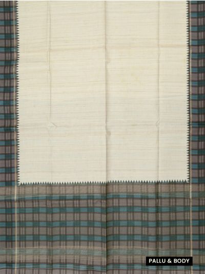 GraceCharm Semi Jute Striped Body with Checked Pallu Border Saree