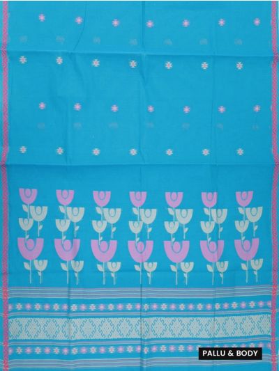 GraceCharm Kovai Cotton Geometric Butta with Tulip Floral Pallu Saree