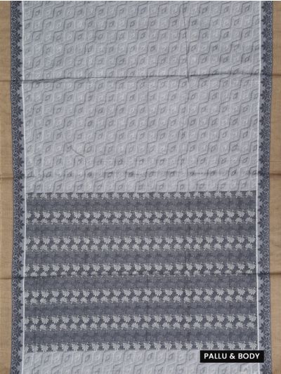 GraceCharm Kovai Cotton Diagonal Wave with Floral Jaal Pallu Saree