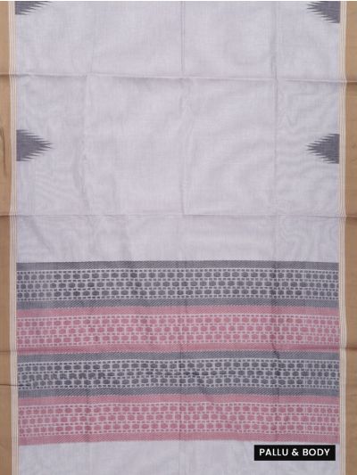GraceCharm Kovai Cotton Plain with Geometric Striped Pallu Saree