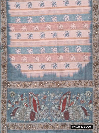GraceCharm Semi Jute Bird Butta with Twin Peacock Pallu Saree