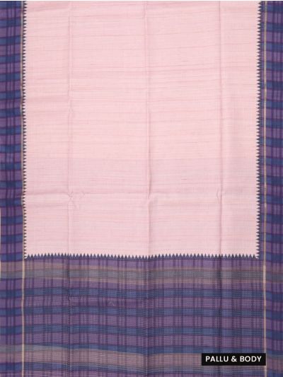 GraceCharm Semi Jute Fine Striped Body with Checked Border Saree