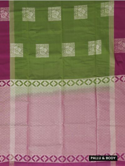 Gracecharm Art Soft Silk Square Butta Floral Contrast Border Saree