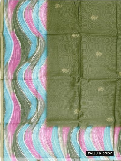 GraceCharm Semi Jute Floral Buta with Multicolour Wave Border Pallu Saree