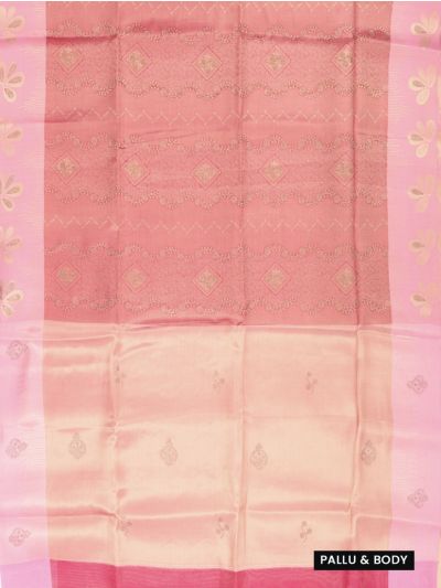 Gracecharm Fancy Semi Tissue Geometric Diamond Grids Floral Saree

