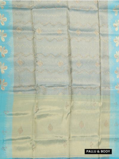 Gracecharm Fancy Semi Tissue Geometric Patterns Zari Floral Saree
