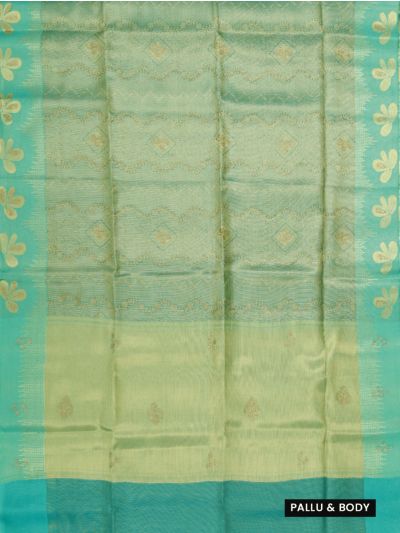 Gracecharm Fancy Semi Tissue Geometric Patterns Floral Buttis Saree
