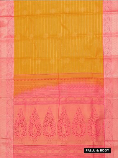GraceCharm Art Silk Mustard Yellow Stripes with Contrast Border Saree