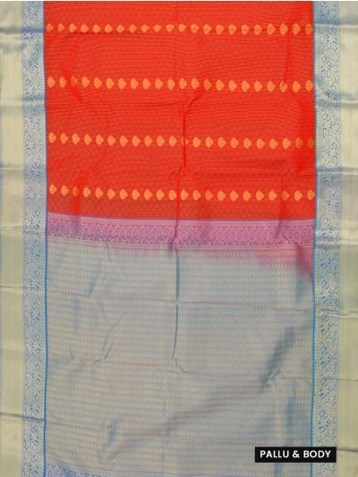 GraceCharm Art Silk Coral Red Gold Butta with Diamond Brocade Pallu Saree