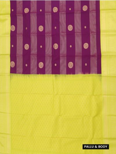 GraceCharm Art Silk Purple Gold Butta with Lime Green Brocade Pallu Saree