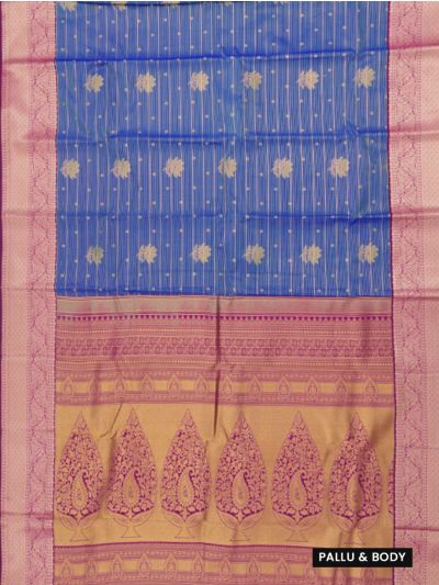 GraceCharm Art Silk Royal Blue Gold Floral Butta with Paisley Zari Pallu Saree